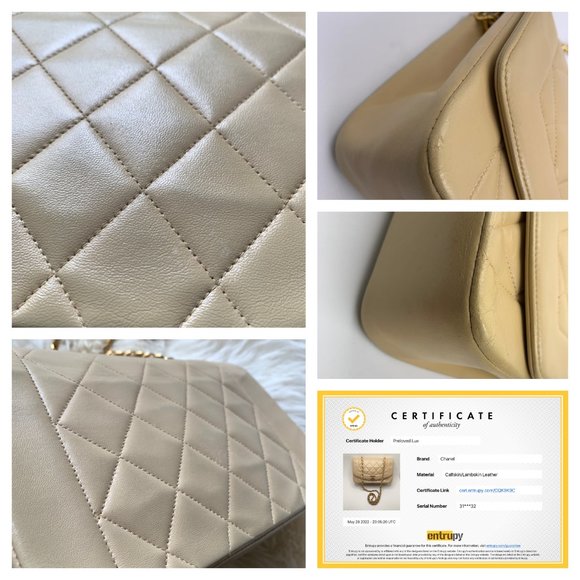 Authentic CHANEL Lambskin Small Diana Single Chain Single Flap Bag Beige - Picture 14 of 15